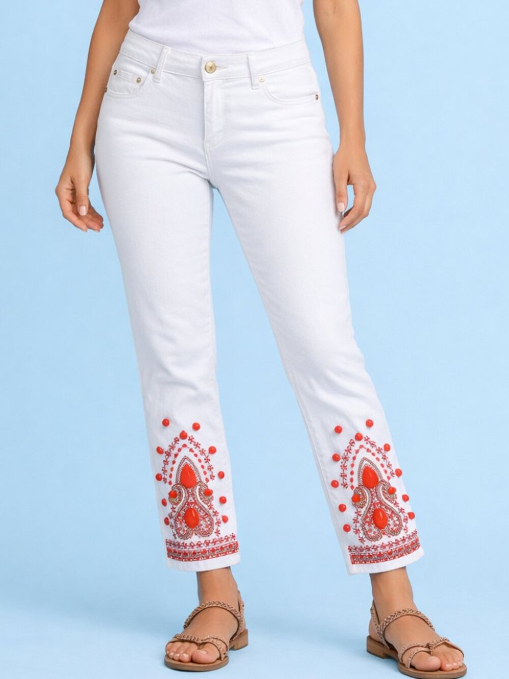 Boston Proper White Embellished Women's Jeans - Size 6